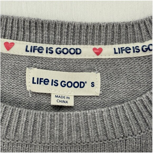Life is Good I WOOF YOU Gray Knit Sweater NWT Crewneck Dog Pet Lover Gift Preppy - Picture 7 of 12